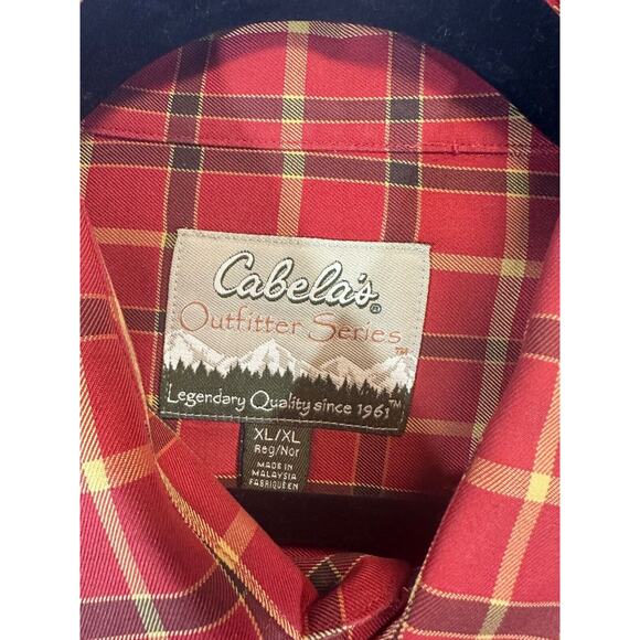 Cabela’s Outfitter Series XL Button Down Shirt Plaid Red Long Sleeve Mens C28 - Picture 3 of 7
